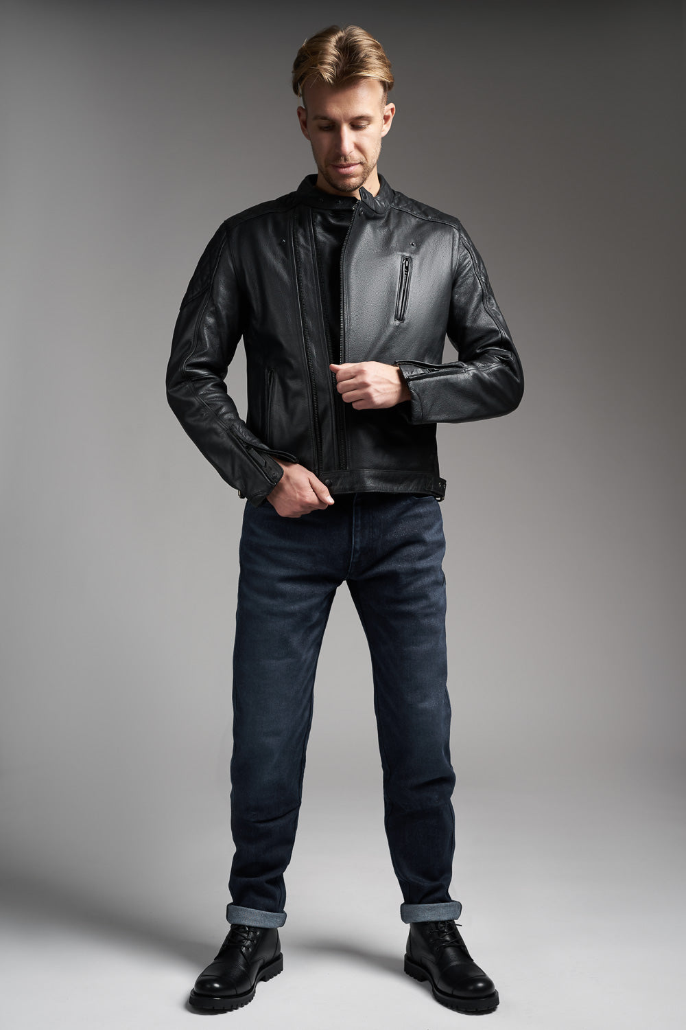 TWIN LEATHER JACKET BLACK - Men's Leather Motorcycle Jacket