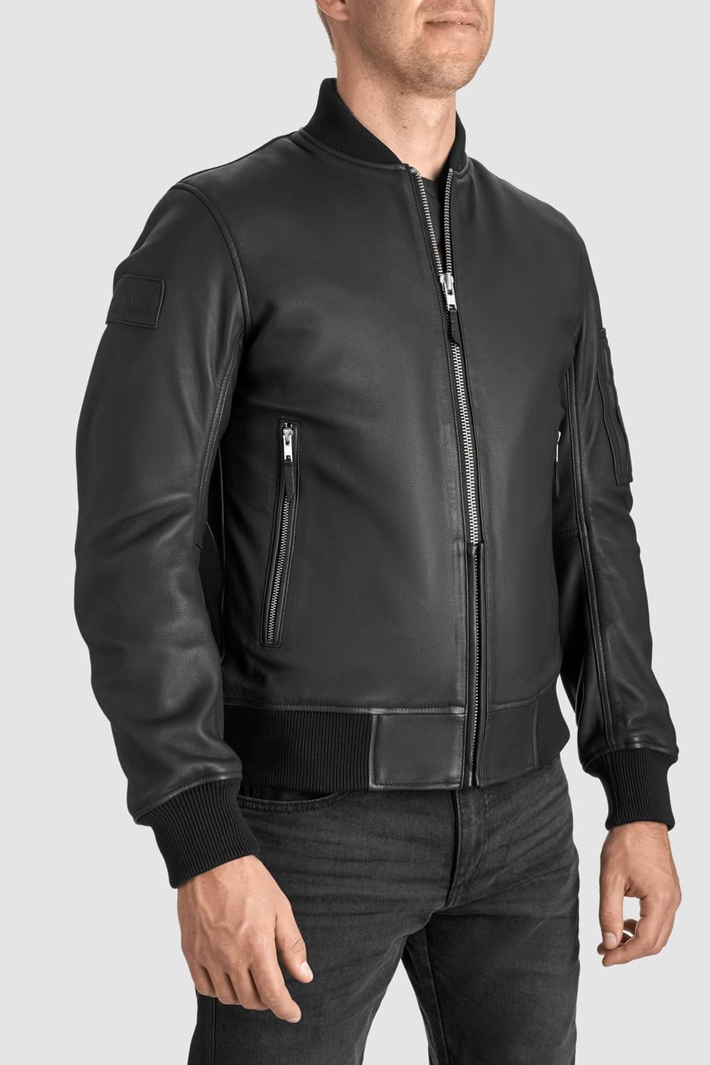 FALCON LEATHER AVIATOR JACKET BLACK