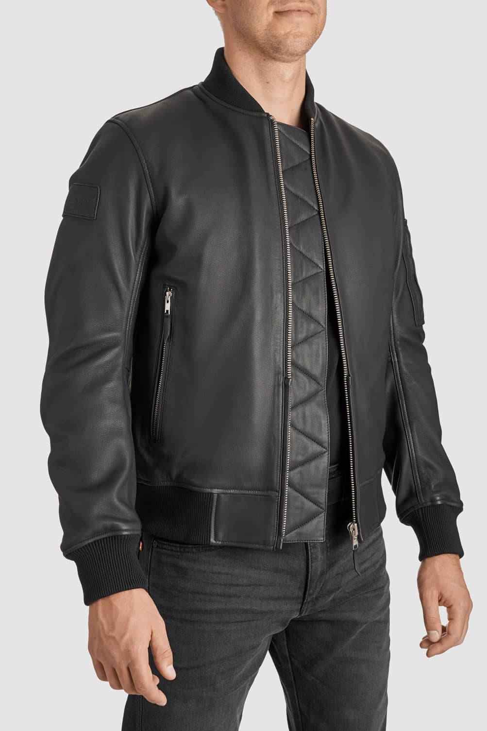 FALCON LEATHER AVIATOR JACKET BLACK