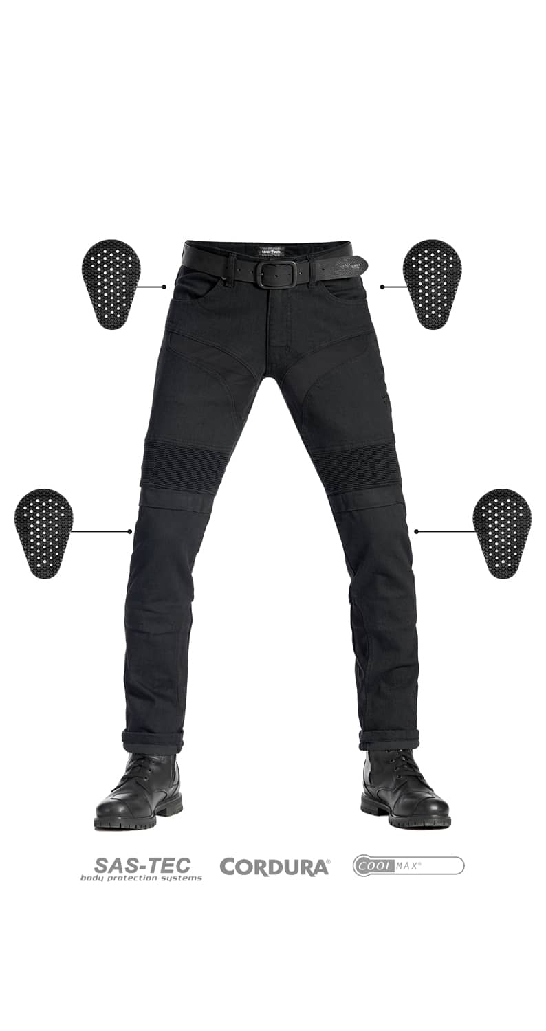 KARLDO SLIM BLACK - Motorcycle Jeans for Men Slim-Fit Cordura