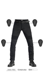 KARLDO SLIM BLACK - Motorcycle Jeans for Men Slim-Fit Cordura