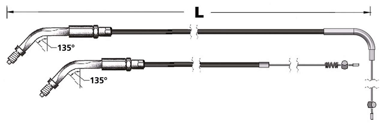 THROTTLE CABLES FOR USE WITH EARLY MIKUNI HS42 AND HSR45 CARBURETORS AND 1986-1995 STYLE THREADED THROTTLE GRIP - view 1