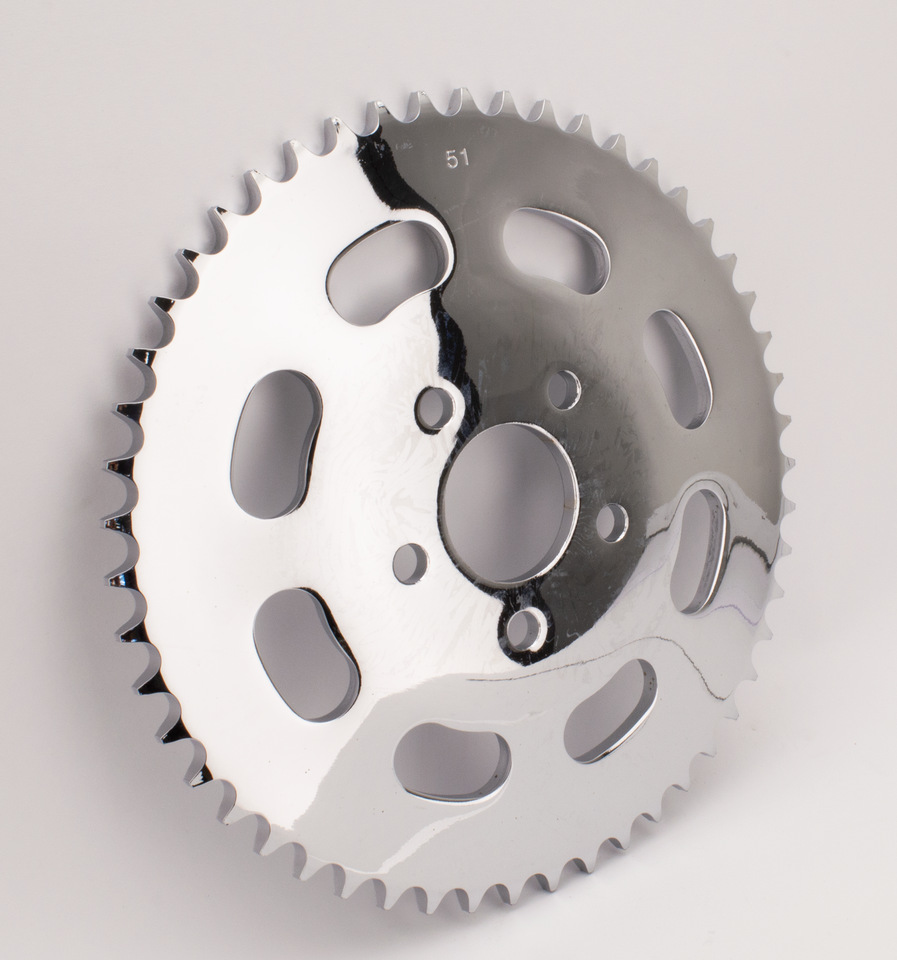 CHROME PLATED REAR SPROCKET WITH OVAL CUTOUTS - view 1