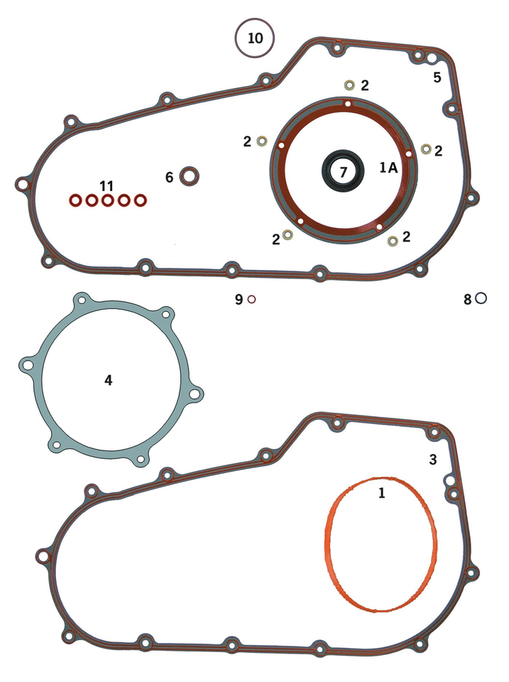 GASKETS, O-RINGS AND SEALS FOR PRIMARY ON 2006-2017 6-SPEED TWIN CAM - view 1
