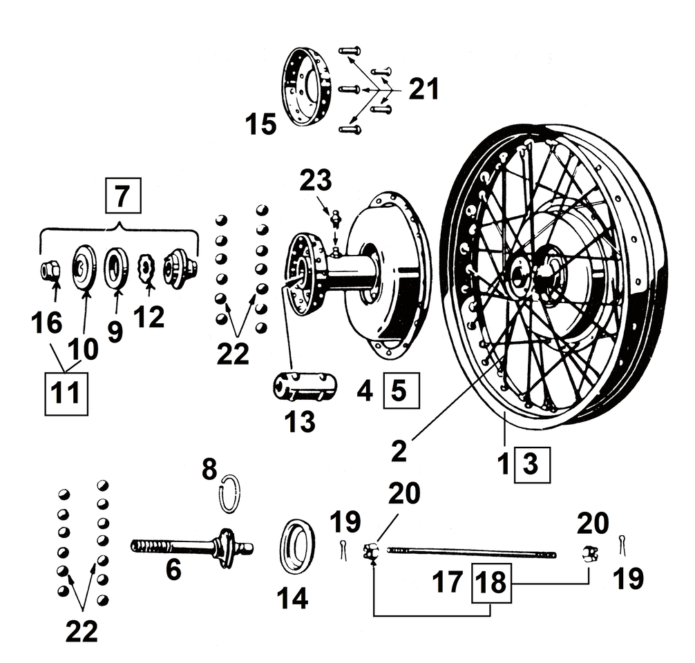 FRONT WHEEL & HUB PARTS 45CI SOLO MODELS - view 1