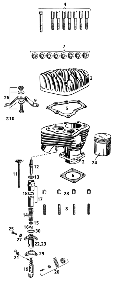 CYLINDERS AND VALVES, 45CI SIDEVALVE MODELS - view 1 Main image