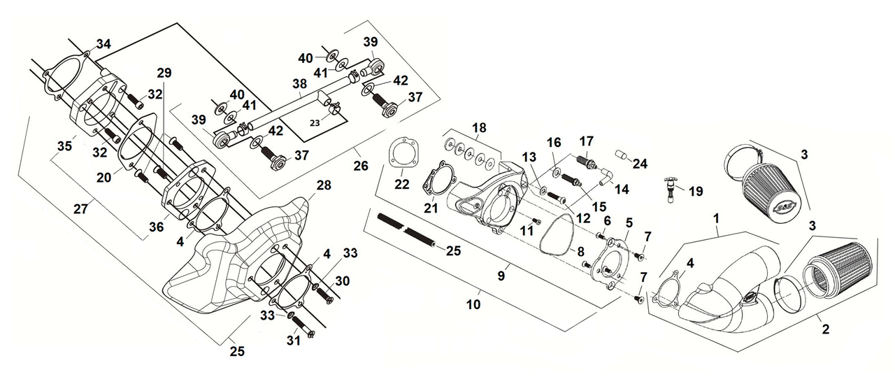 PARTS FOR S&S SINGLE BORE TUNED INDUCTION SYSTEMS - view 1 Main image