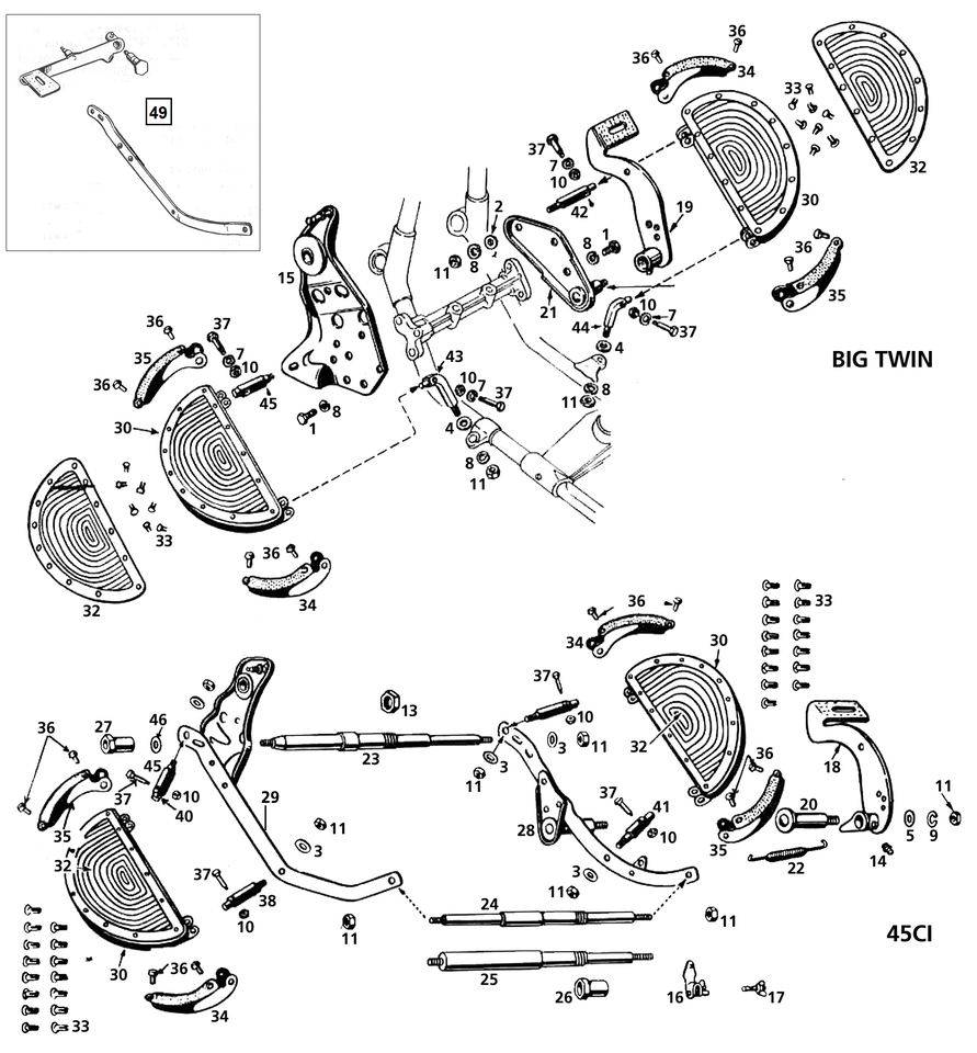 FOOTBOARD PARTS FOR EARLY BIG TWIN & 45CI - view 1 Main image