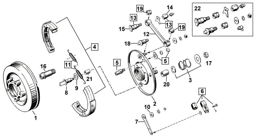 FRONT BRAKE PARTS FOR OLD STOCK STYLE SPRINGER FORKS - view 1
